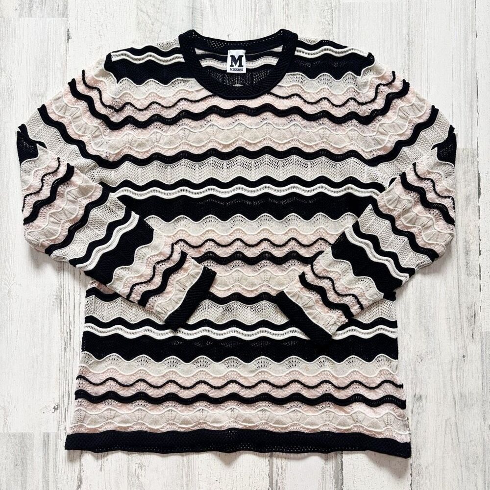 M BY MISSONI WAVE LONG SLEEVE TOP - Pink, Black SUS Size 10 / 46